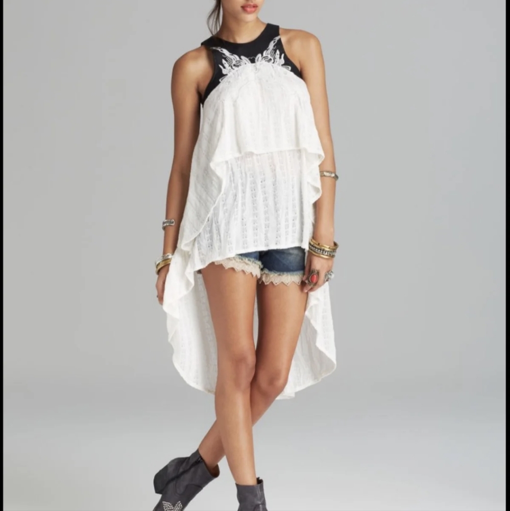 Free People Dark Night Vegan Leather Ruffle Tunic
